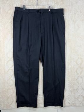 Versini Men’s 41 Dress Pants 100% Wool Dark Gray Flat Front Trouser